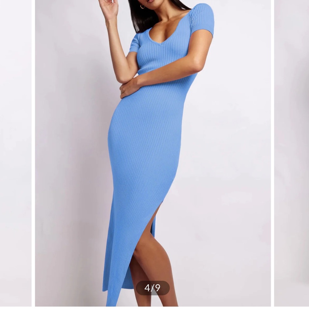 Ribbed Short Sleeve Dress with Slit